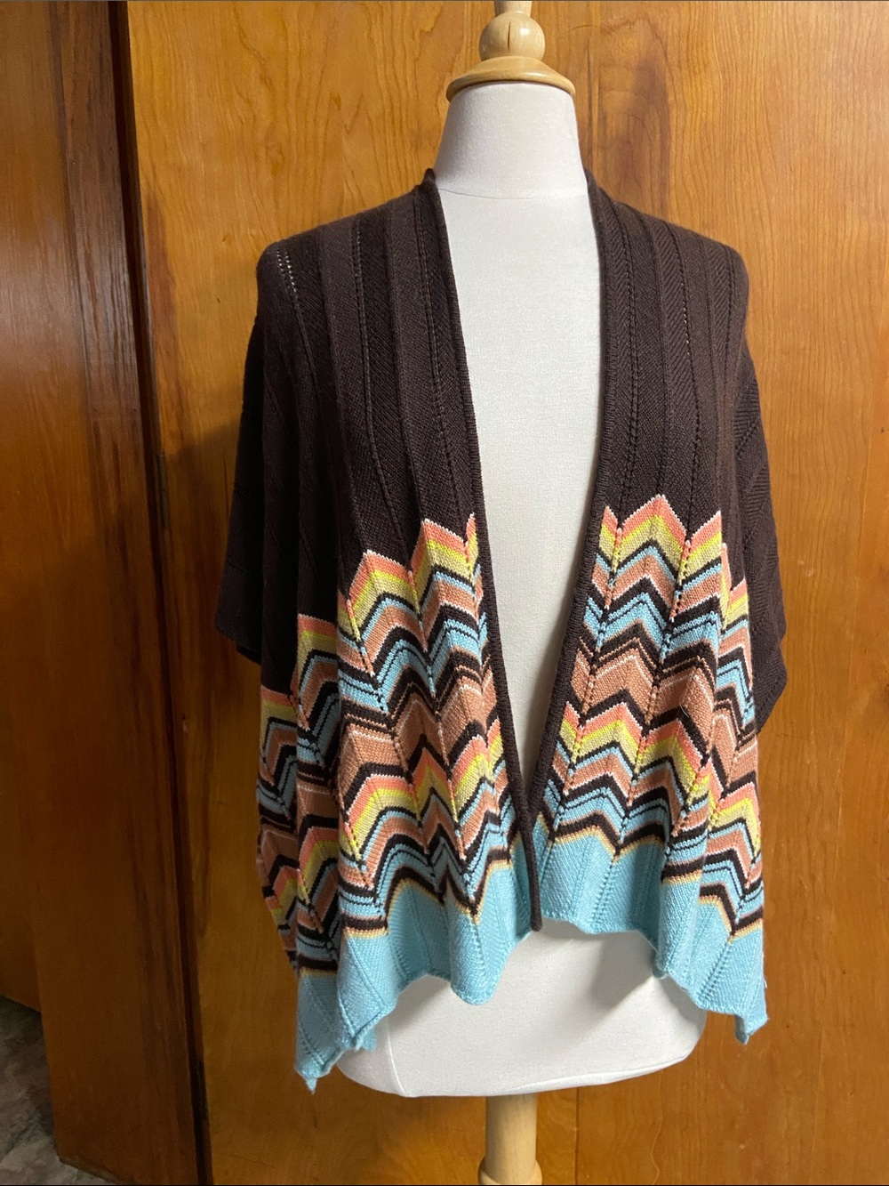 MISSONI for Target Chevron Open-Front Sweater Cardigan Pastel Accents Brown O/S